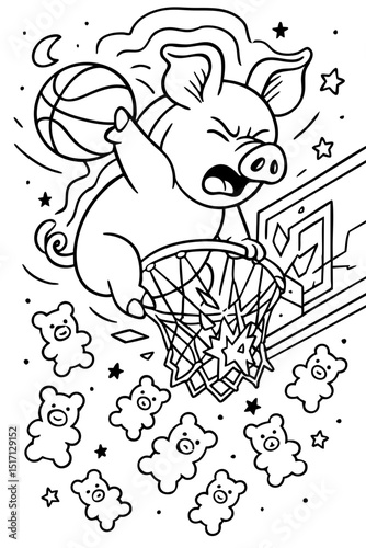 Angry Pig Slam Dunking Basketball with Gummy Bears
