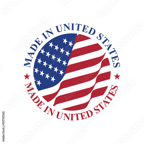 made in united states stamp circle logo vector design with united states flag element	