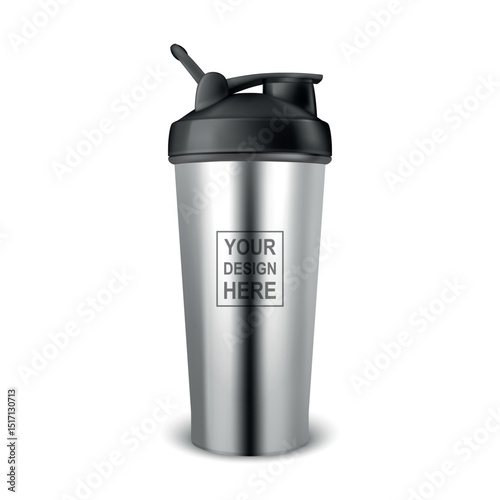 Vector 3d Realistic Shaker Bottle Mockup. Realistic Protein Shaker Bottle for Branding and Custom Design. Sport Shaker Bottle Vector Illustration for Supplement, Fitness, Gym, Logo, Print