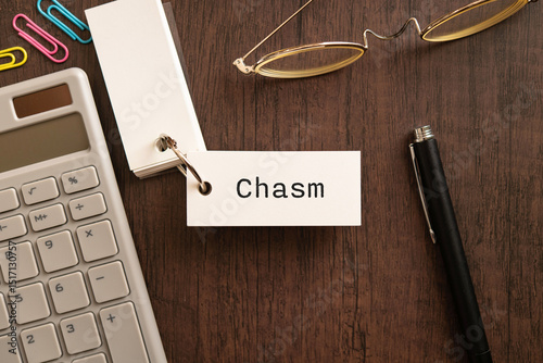 There is word card with the word CHASM. It is as an eye-catching image.