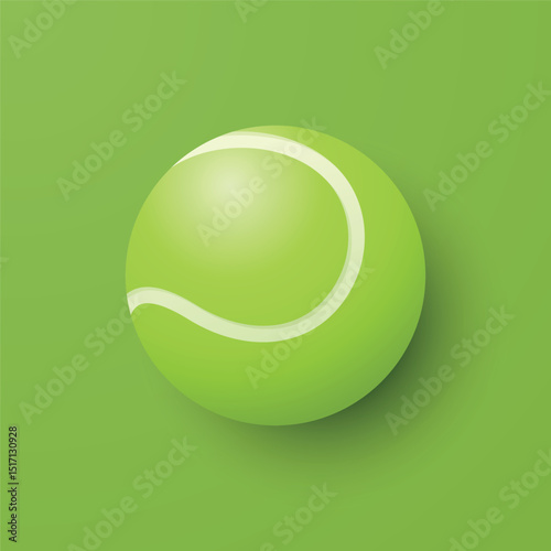 Vector 3d Tennis Ball Icon is on the Green Background Closeup. Tennis Ball Design Template, Sports Concepts, Competition Promotions, Advertisements, Graphics for a Tennis Event. Sports Background