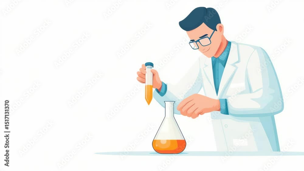 Scientist mixing chemicals in a laboratory with glassware. Scientist mixing chemicals in a laboratory with glassware.