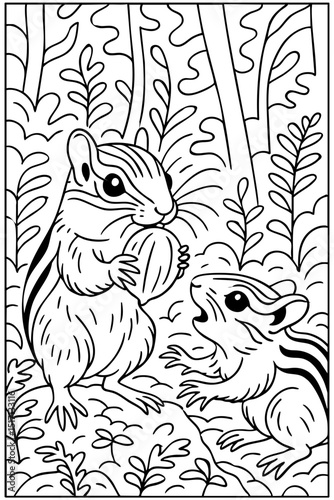 Cute Chipmunks with Acorn in Forest
