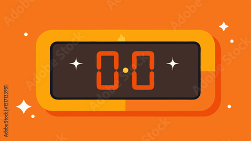 Animated Timer A rectangular timer with a bright orange background featuring a dynamic countdown effect where the digits change every second and small stars le around it.