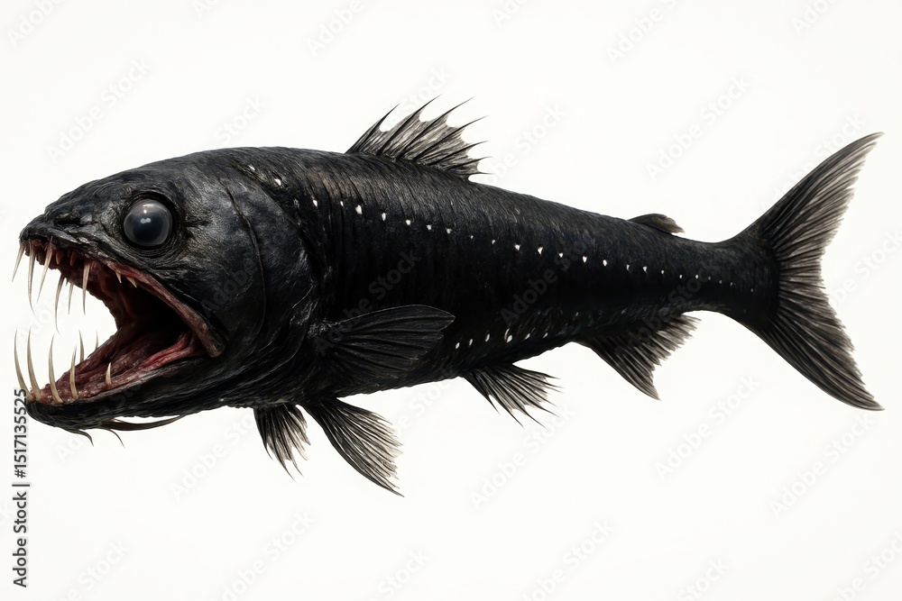 Fearsome dragonfish showing its teeth on white background Fearsome dragonfish showing its teeth on white background