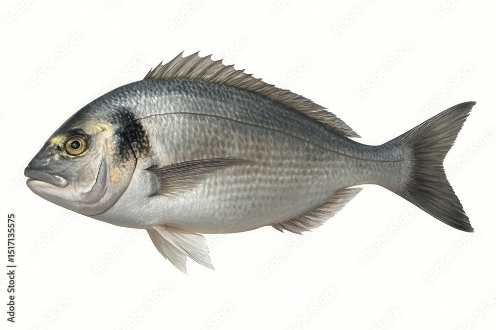 Fototapeta premium Gilthead seabream swimming in the ocean with white background