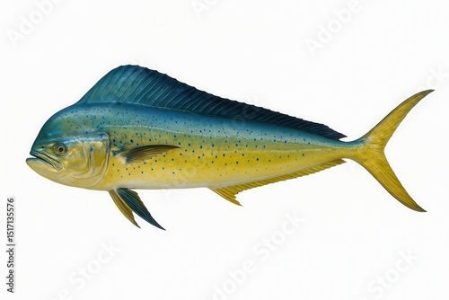 Realistic Mahi Mahi Fish Swimming on White Background