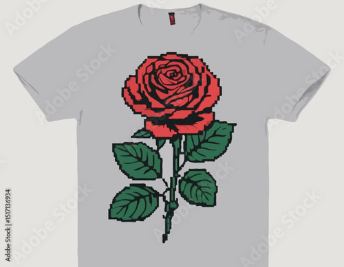 Vintage illustration of rose flower with pixel style t shirt design, vector graphic, typographic poster or tshirts street wear and Urban style