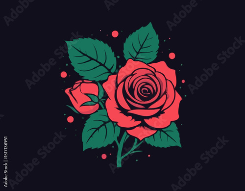 Vintage illustration of rose flower with pixel style t shirt design, vector graphic, typographic poster or tshirts street wear and Urban style