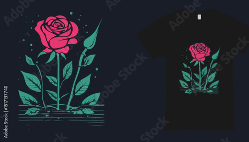 Futuristic illustration of rose flower t shirt design, vector graphic, typographic poster or tshirts street wear and Urban style