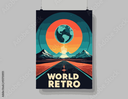 Futuristic illustration of world retro poster t shirt design, vector graphic, typographic poster or tshirts street wear and Urban style