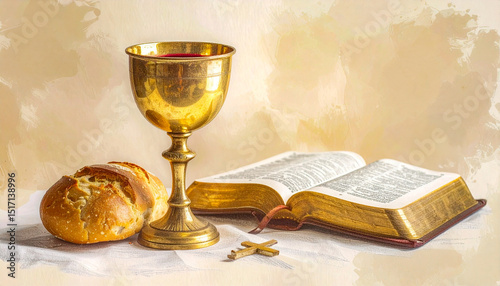 The Lord's Supper: Holy Communion Elements of Bread and Wine in a Chalice