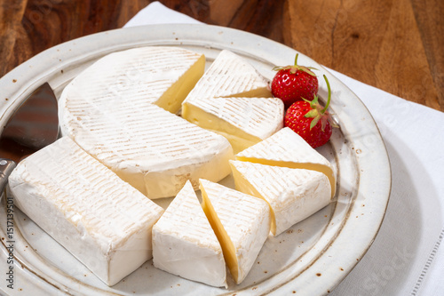 French soft cheeses collection, creamy cow's milk cheese roudou with white mold, France