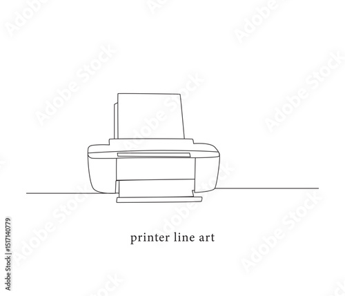 vector continuous one line drawing of digital printer illustration