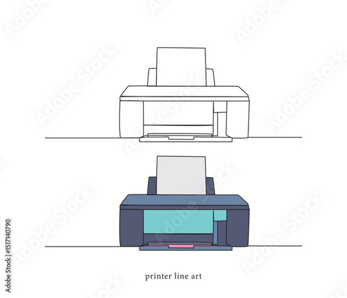 vector continuous one line drawing of digital printer illustration