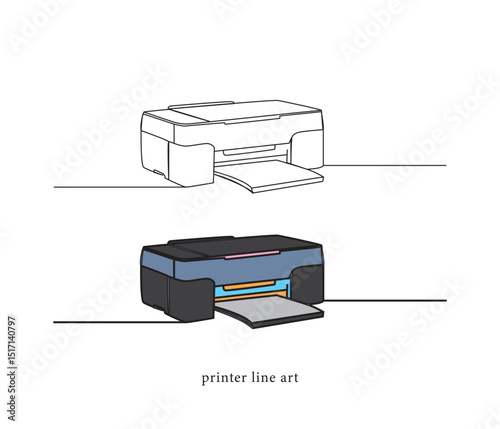 vector continuous one line drawing of digital printer illustration