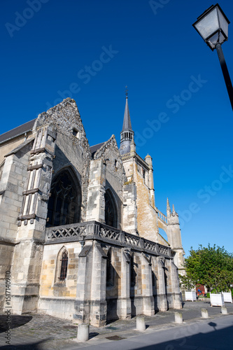 Fototapeta Naklejka Na Ścianę i Meble -  Narrow streets and old church in grand cru champagne village Ay-Champagne in Marne river valley, France