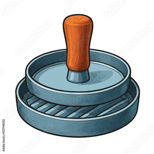 Burger Press Vector – Metal Patty Mold with Wooden Handle