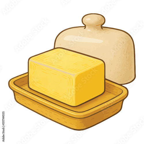 Butter Dish Vector – Covered Ceramic Tray with Butter Block, Isolated