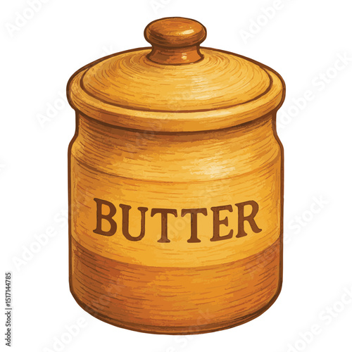 Butter Crock Vector – Ceramic Container with Lid, Rustic Kitchen Storage