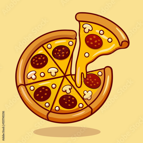 Delicious Cartoon Pizza Slice with Melting Cheese Illustration