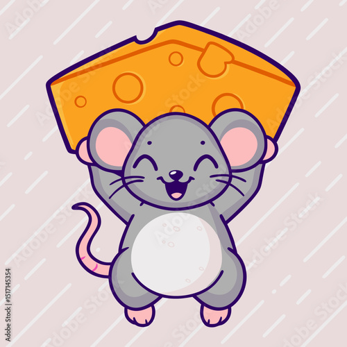 Cute Cartoon Mouse Holding Cheese Illustration