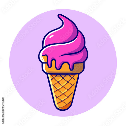 Pink Ice Cream Cone Cartoon Vector – Sweet Dessert Clipart Illustration