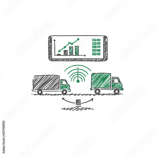 Fleet management concept with trucks and data analysis on screen  