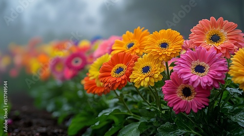 Vibrant colorful flowers in a row photo