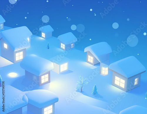 雪が降り積もる小さな明るい街