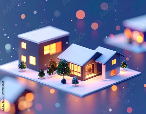 冬の街に雪が降り積もっている