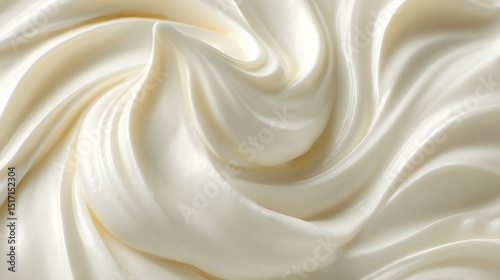 Close up of white natural creamy vanilla yogurt, top view