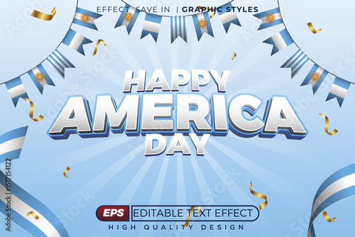 Editable 3d vector  happy argentina day, premium template design