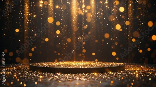 Magical Golden Particles Floating on a Dark Background, Perfect for Celebrations