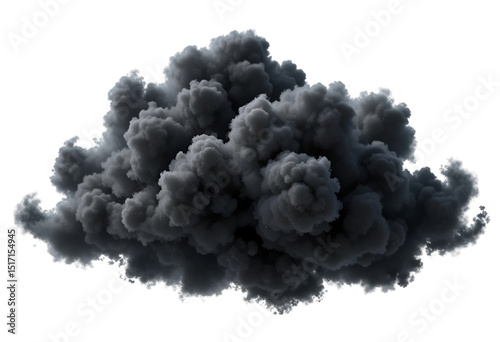 Black cloud isolated on transparent white background. PNG cloud. Black cloud 3D rendering. Clip art, cut out, Design elements. Black cloud storm. 