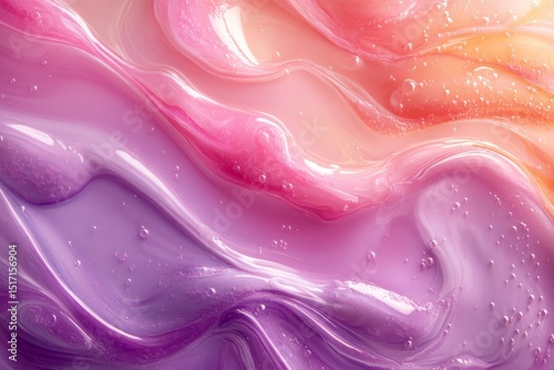 Abstract colorful liquid texture in shades of pink and purple with bubbles