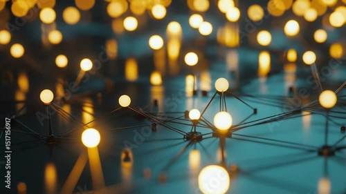 Abstract network visualization with glowing nodes interconnected by dark lines background