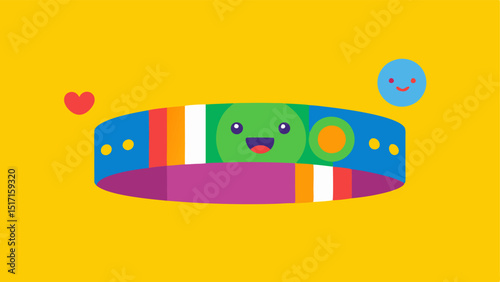 Childrens Activity Tracker A fun brightly colored wristband designed for kids showing playful graphics of steps taken and a cheerful character encouraging activity.