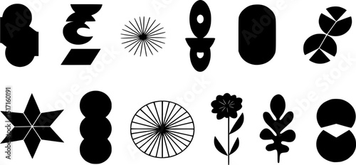 set of silhouette signs and ornament design pattern and random elements 