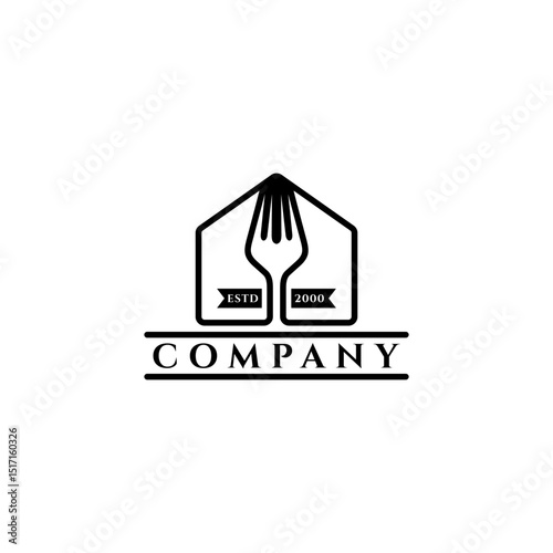 fork logo with house building in flat design style