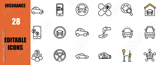 Car insurance icons set vector illustration editable stroke line design for vehicle safety and protection 100