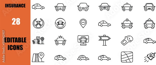 Downloadable car insurance icon set for automotive safety and transportation themes vector graphic collection