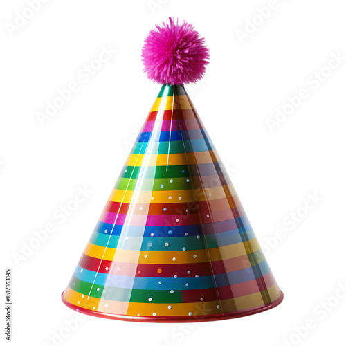 Rainbow Party Hat with Pink PomPom