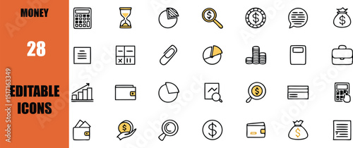 Financial assets and investment vector icons for business accounting and banking management services design 100