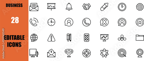 Business and communication icon set editable vector design for professional and creative use cases