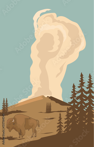 byson is in yellowstone national park in vector format and separate