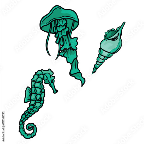 marine life with separate white background