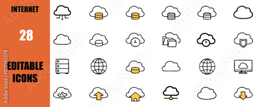Cloud computing icons set vector illustration for web design and mobile app development one hundred char