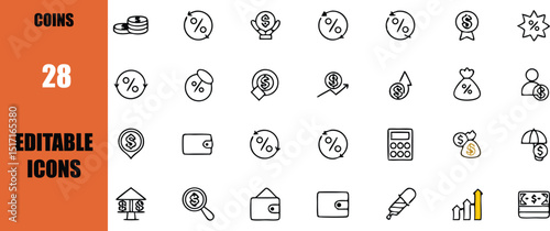 Doodle finance icons set vector design for business investment money and banking concept editable stroke 100