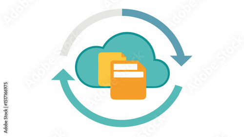 Cloud Sync A circular arrow around a cloud icon with small files orbiting it indicating that files are being synchronized to the cloud.
